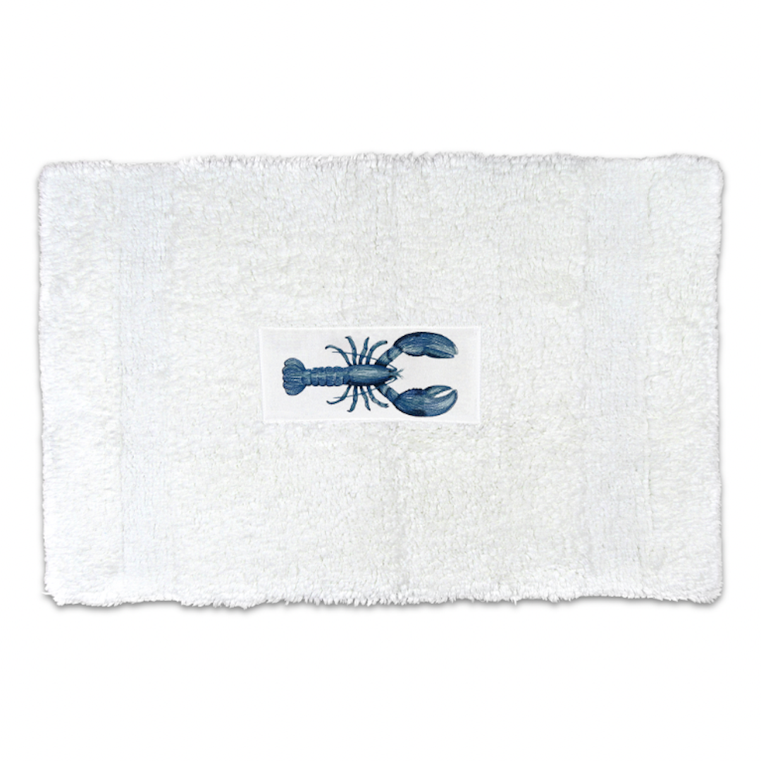 Blue Lobster Embroidered Bath Mat