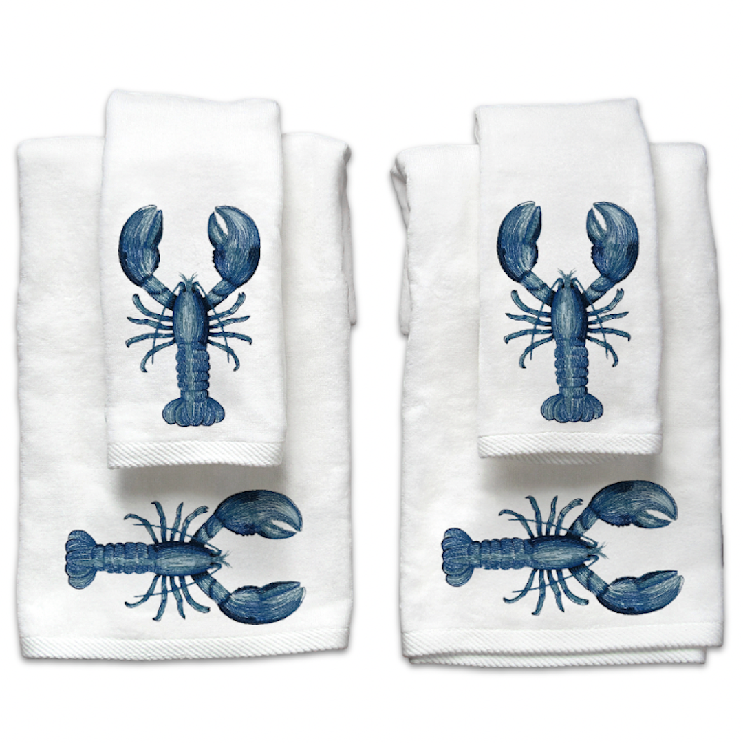 Blue Lobster Embroidered Guest Towel Set