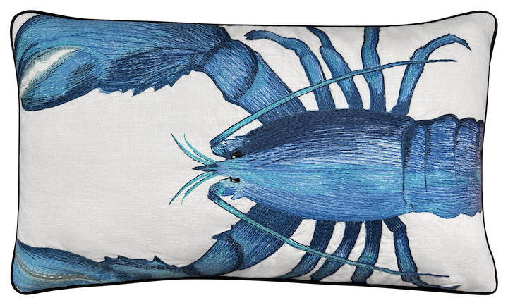 Blue Lobster Embroidered Pillow Cover