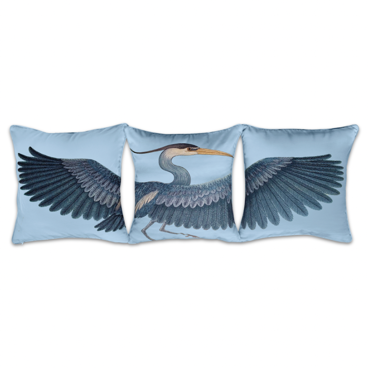 Heron Embroidered Outdoor 3 Piece Pillow Cover Set