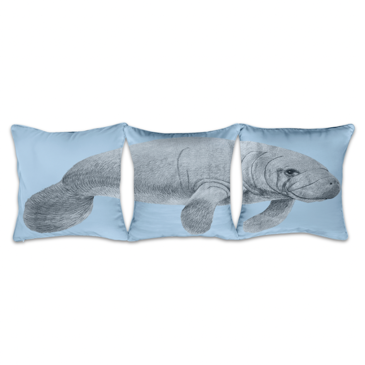 Manatee Embroidered Outdoor 3 Piece Pillow Cover Set