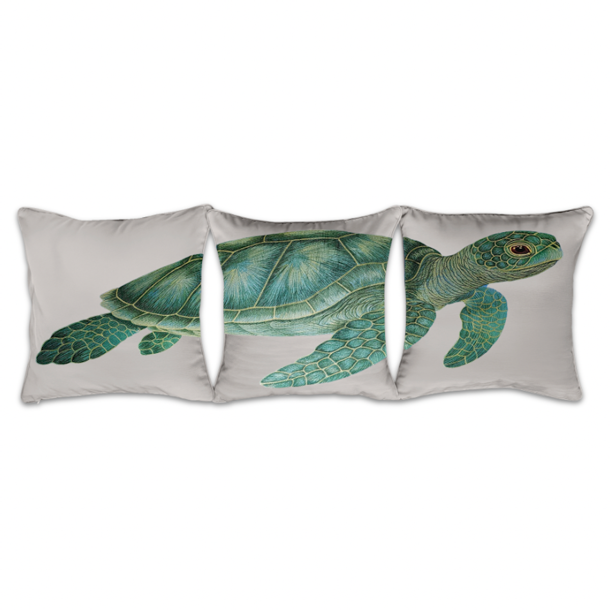Sea Turtle Embroidered Outdoor 3 Piece Pillow Cover Set