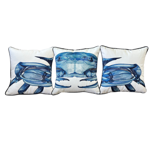 Blue Crab 3 Piece Embroidered Pillow Cover Set
