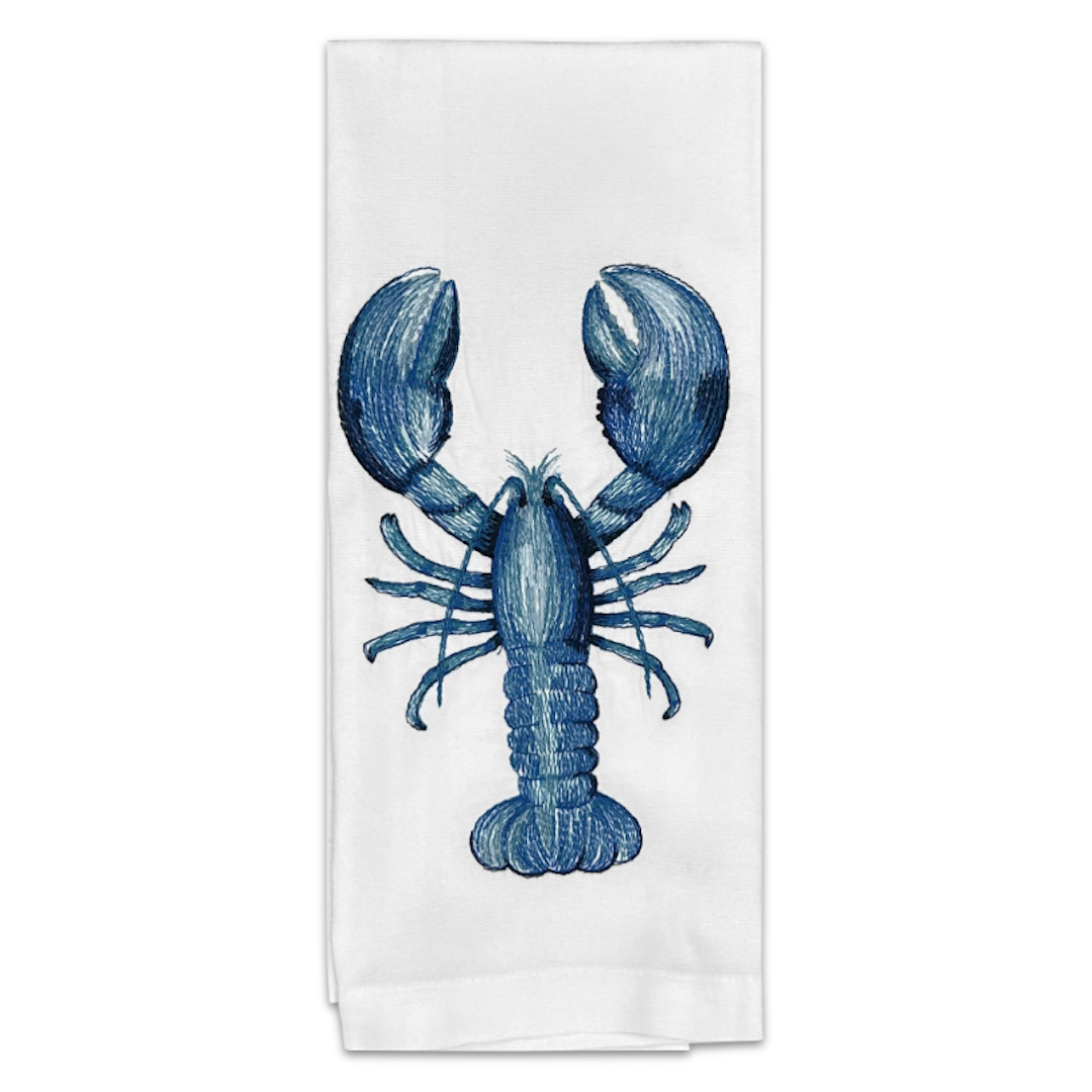 Blue Lobster Embroidered Tea Towel