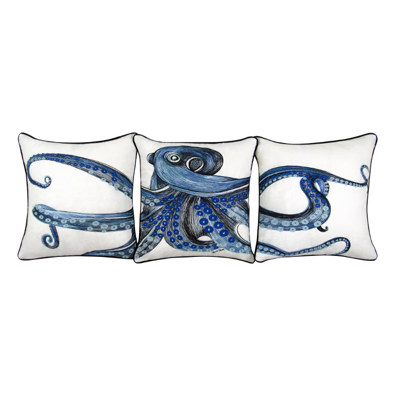 Octopus 3 Piece Embroidered Pillow Cover Set - 18