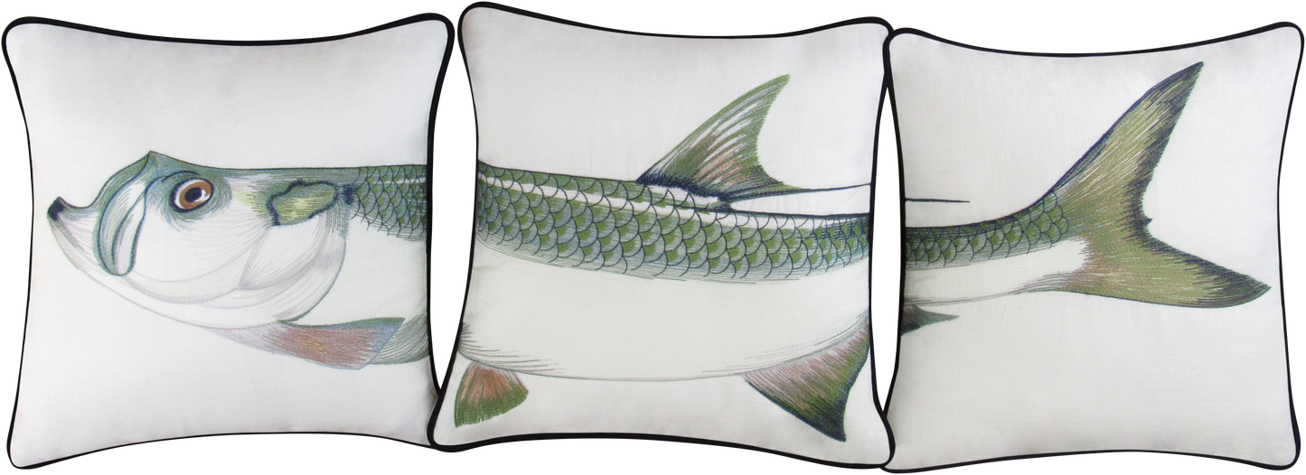 Tarpon "Green" Embroidered Pillow Cover Set