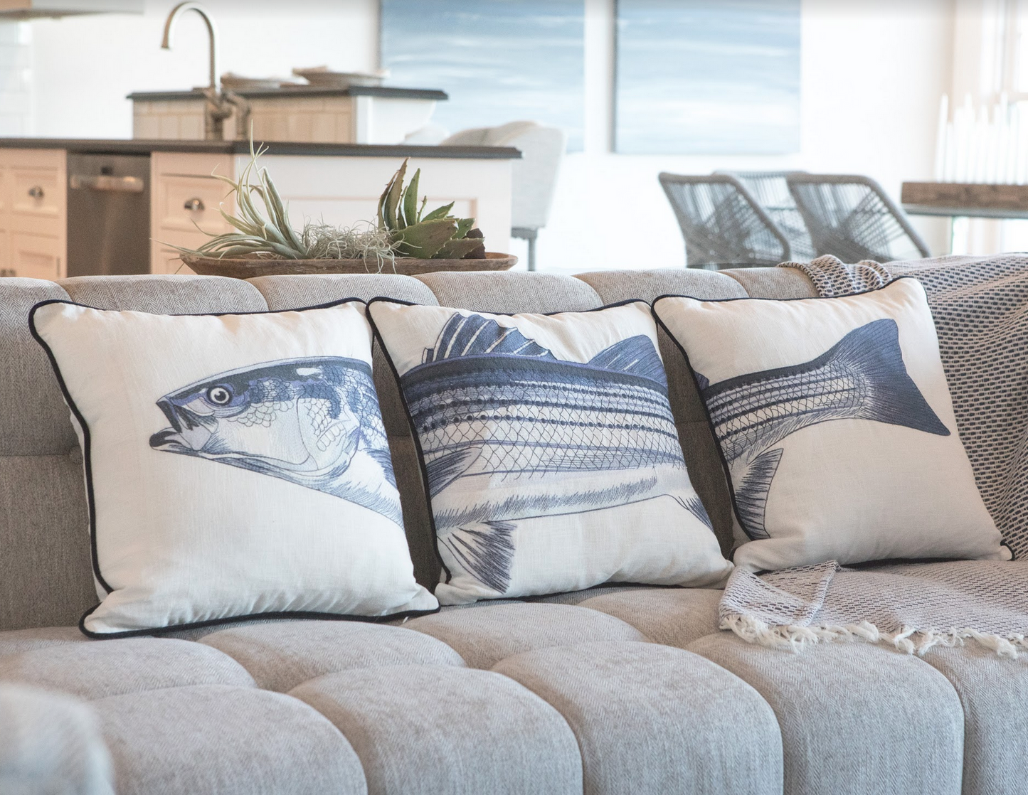 Striped Bass Embroidered Pillow Cover Set