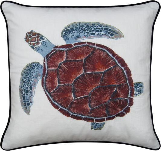 Sea Turtle Embroidered Pillow Cover
