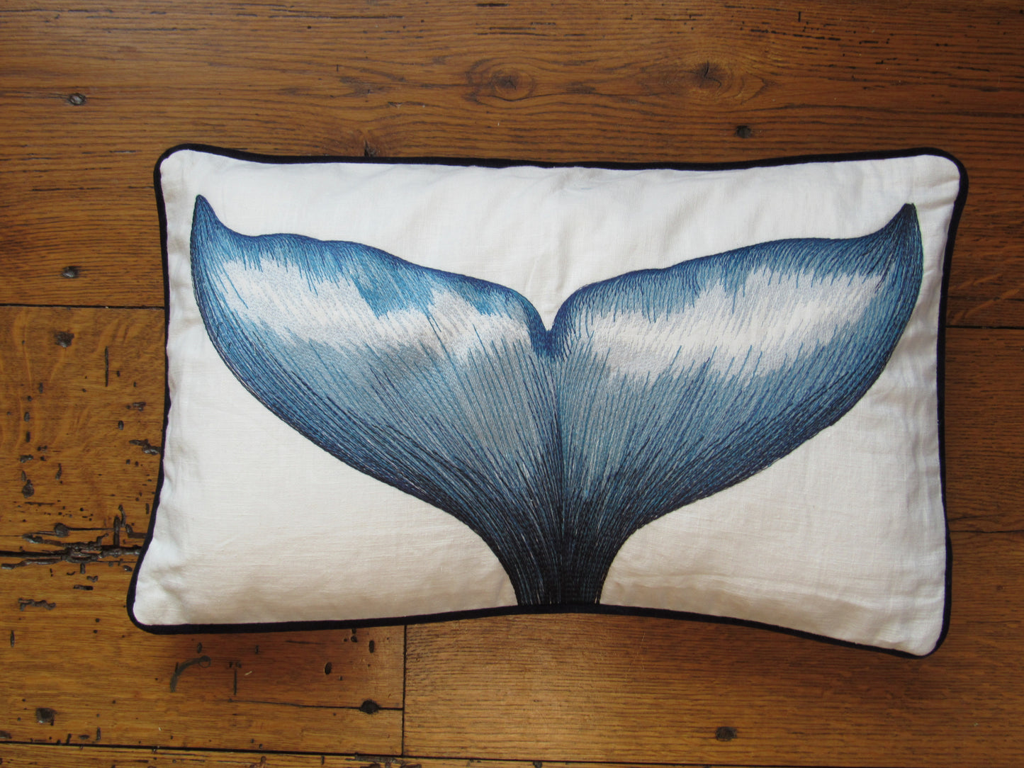 Whale Tail Embroidered Pillow Cover