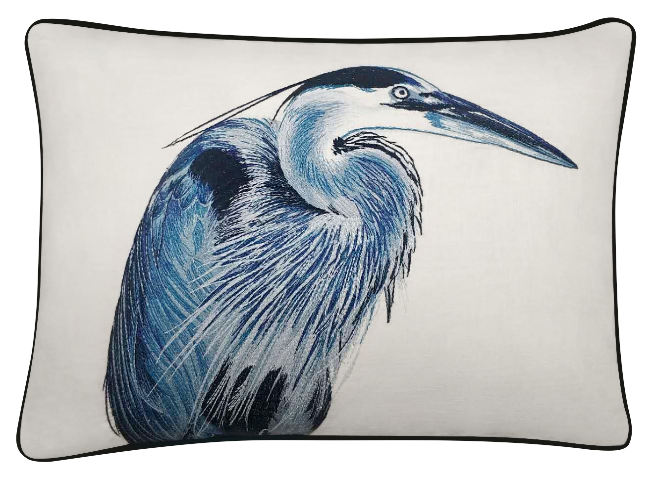 Heron Embroidered Pillow Cover