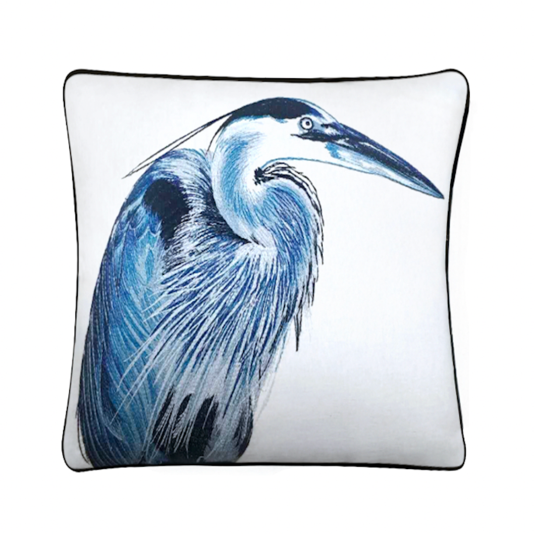 Heron Embroidered Pillow Cover - - Square