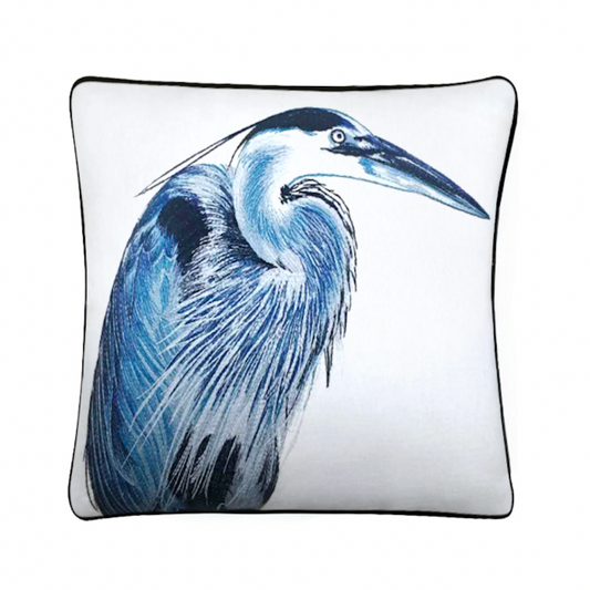 Heron Embroidered Pillow Cover - - Square