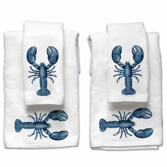 Blue Lobster Embroidered Guest Towel Set