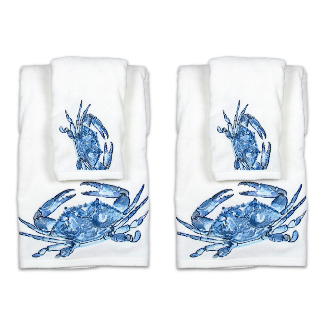 Blue Crab Embroidered Guest Towel Set