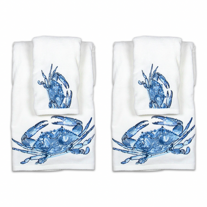 Blue Crab Embroidered Guest Towel Set