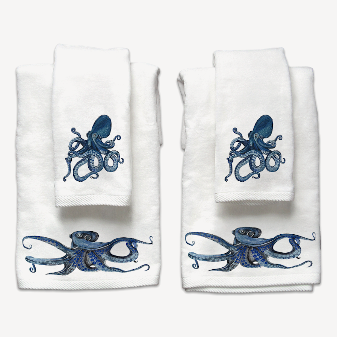Octopus Embroidered Guest Towel Set