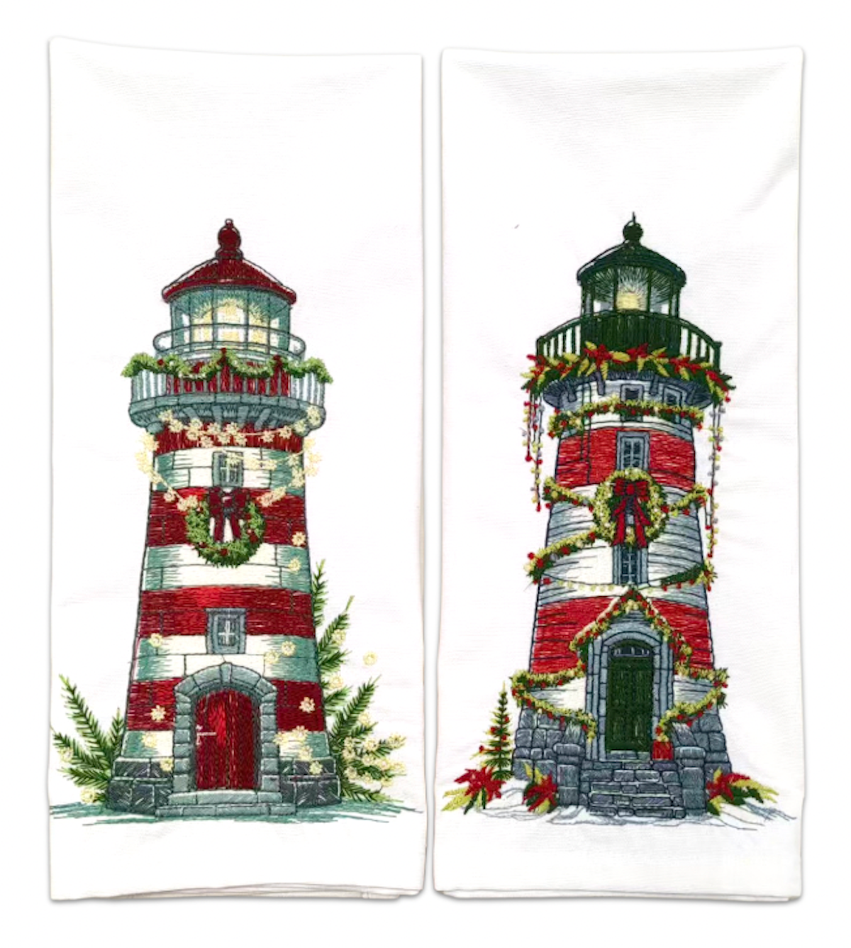 Christmas at the Coast Embroidered Tea Towel Pair