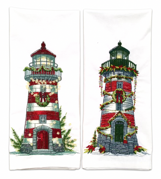 Christmas at the Coast Embroidered Tea Towel Pair