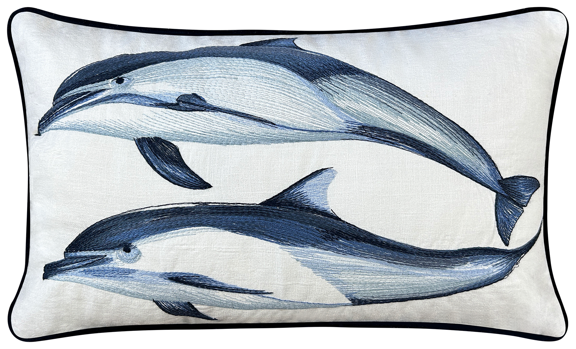Two Dolphin Embroidered Pillow Cover