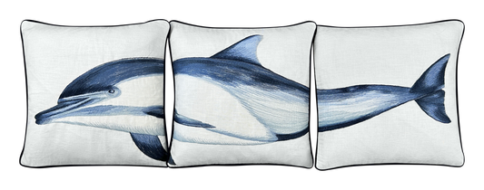 Dolphin 3 Piece Embroidered Pillow Cover Set
