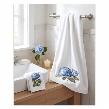 Hydrangea Embroidered Guest Towel Set