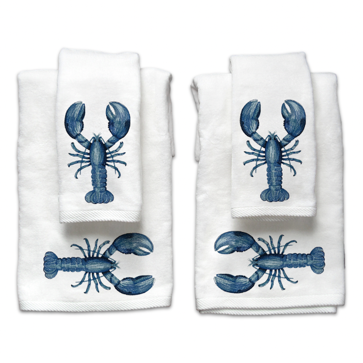 Blue Lobster Embroidered Guest Towel Set