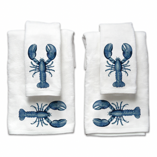 Blue Lobster Embroidered Guest Towel Set
