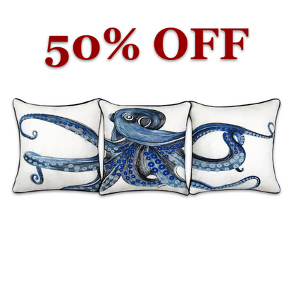 Octopus 3 Piece Embroidered Pillow Cover Set
