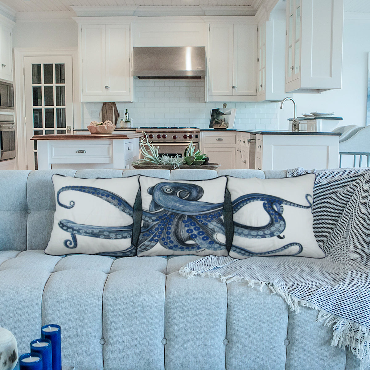 Octopus 3 Piece Embroidered Pillow Set - 18"