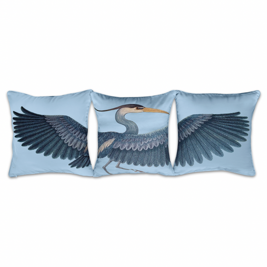 Heron Embroidered Outdoor 3 Piece Pillow Cover Set