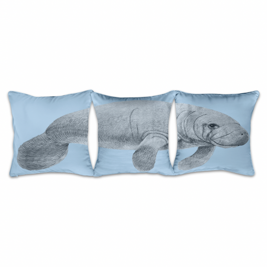 Manatee Embroidered Outdoor 3 Piece Pillow Cover Set