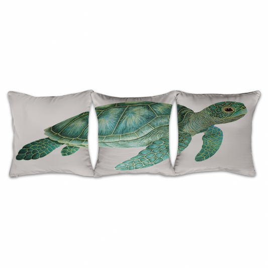 Sea Turtle Embroidered Outdoor 3 Piece Pillow Cover Set