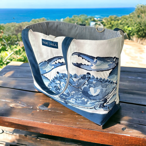 Blue Crab Embroidered Tote Bag – Tide Hill