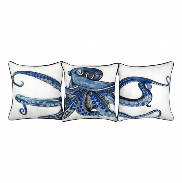 Octopus 3 Piece Embroidered Pillow Cover Set - 18