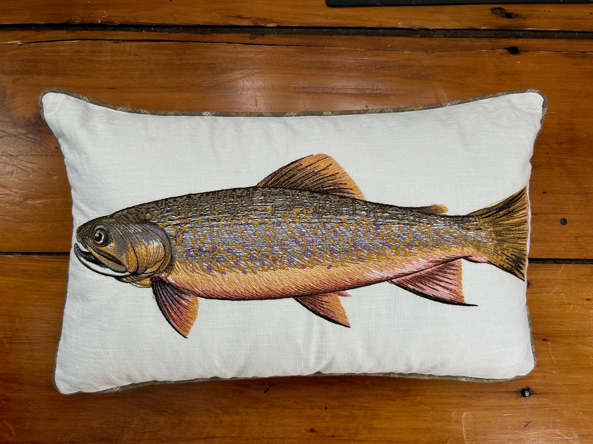 Brook Trout Single Embroidered Pillow Cover