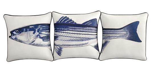 Striped Bass Embroidered Pillow Cover Set