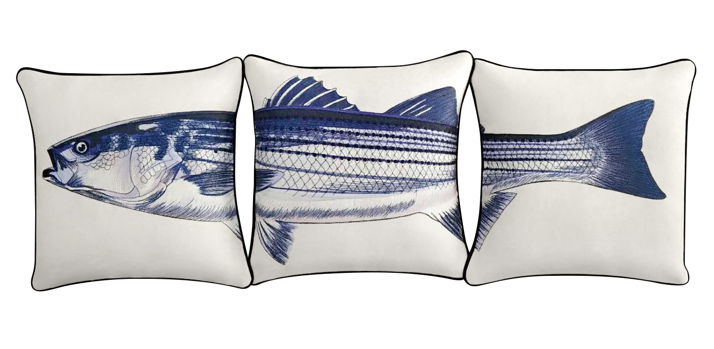Striped Bass Embroidered Pillow Cover Set