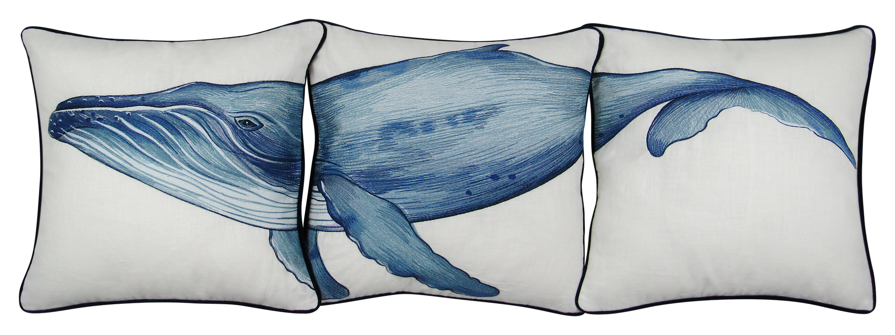Humpback Whale 3 Piece Embroidered Pillow Cover Set