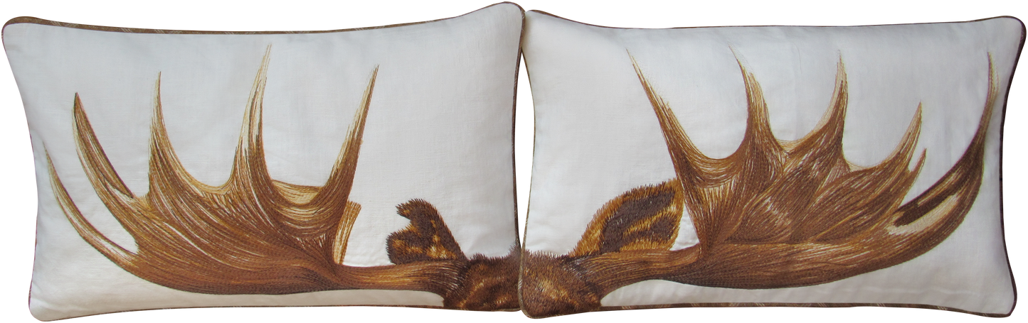 Moose Antler Embroidered Pillow Cover Set