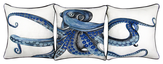 Octopus 3 Piece Embroidered Pillow Cover Set