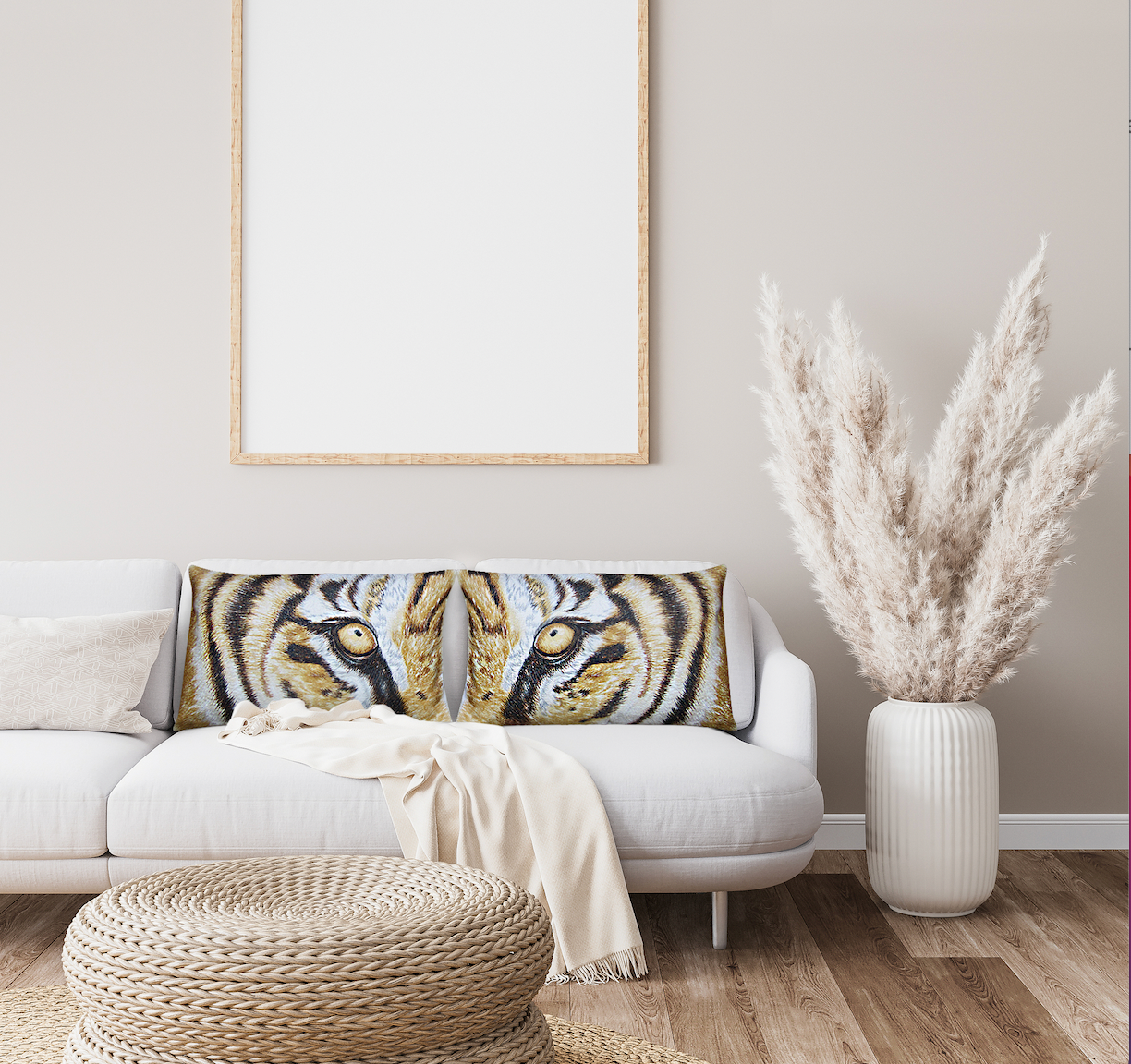 Bengal Tiger Embroidered Pillow Cover Set