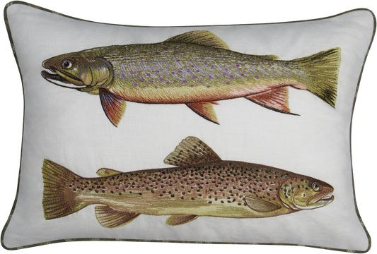 Double Trout Embroidered Pillow Cover