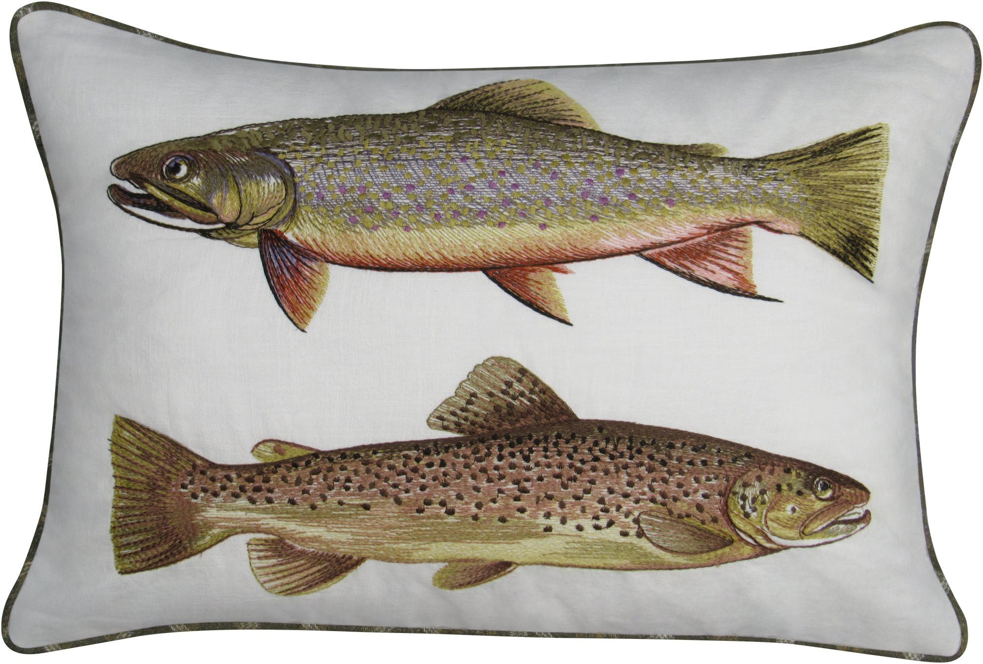 Double Trout Embroidered Pillow Cover