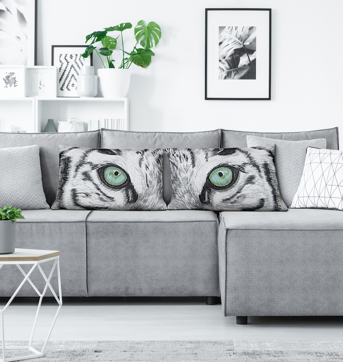 White Tiger Embroidered Pillow Cover Set