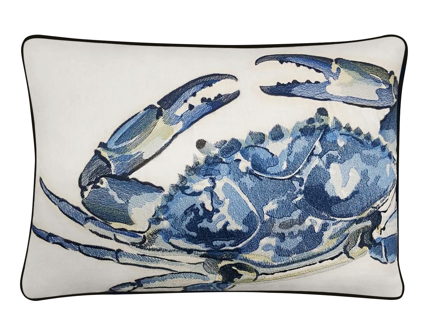 Blue Crab Embroidered Pillow Cover