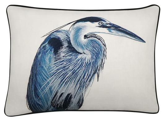 Heron Embroidered Pillow Cover